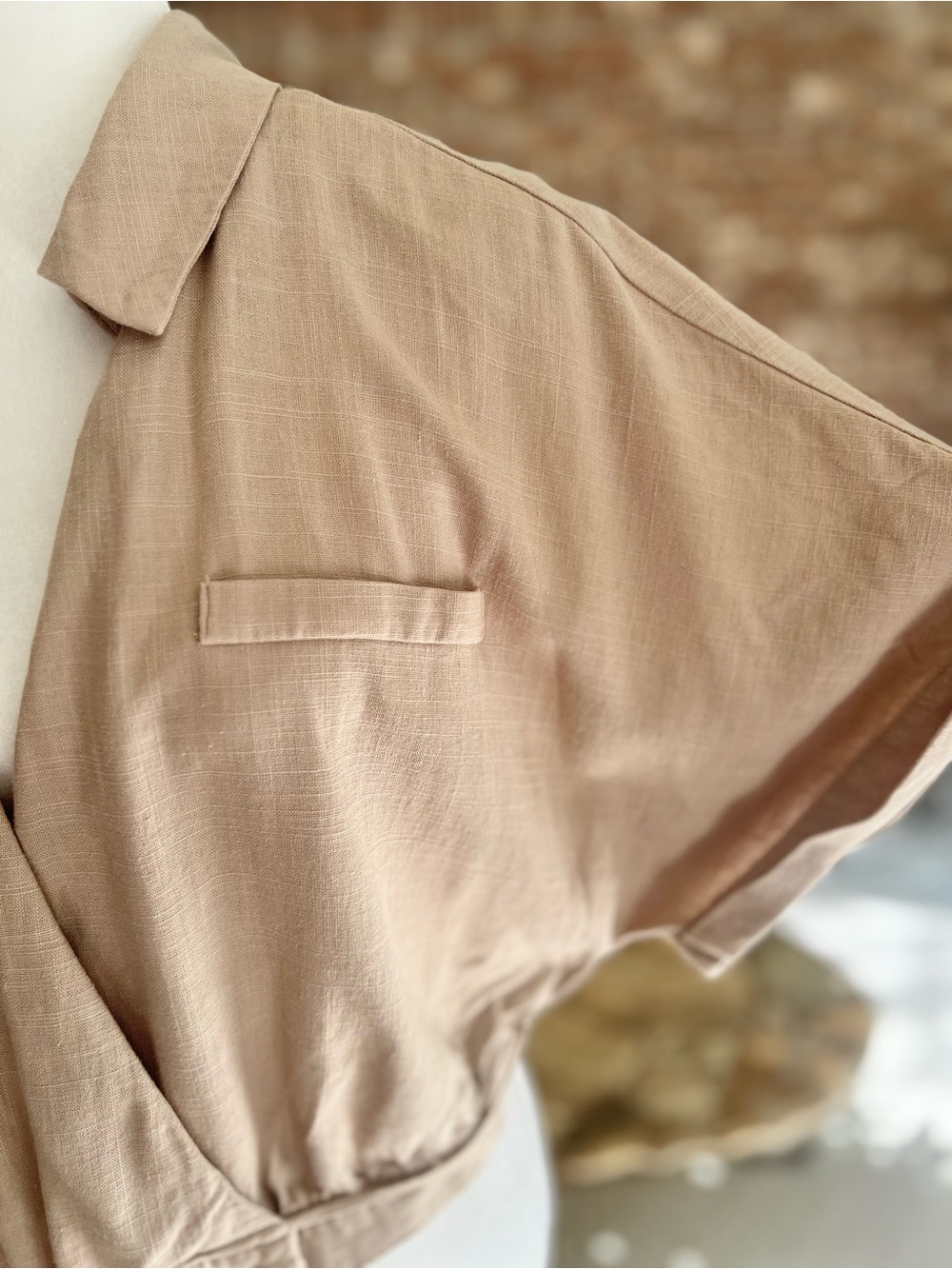 Guess Tan Wrap Crop Top Linen Blend Woven Dolman Sleeve XL Festival - Picture 6 of 13
